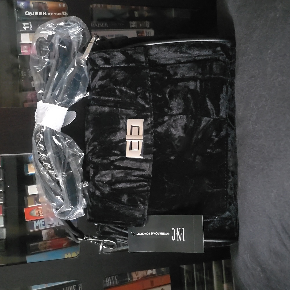 INC Crossbody bag. Black crushed velvet.